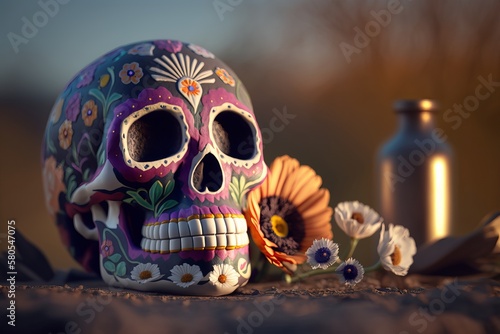 ﻿A day to commemorate the Mexican Army's unlikely victory, Cinco de Mayo is celebrated with the iconic Mexican Skull. AI generation