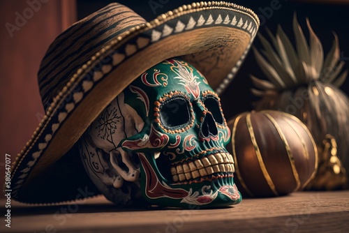 ﻿ ArtSkull artwork from Mexico in honor of Cinco de Mayo AI generation photo