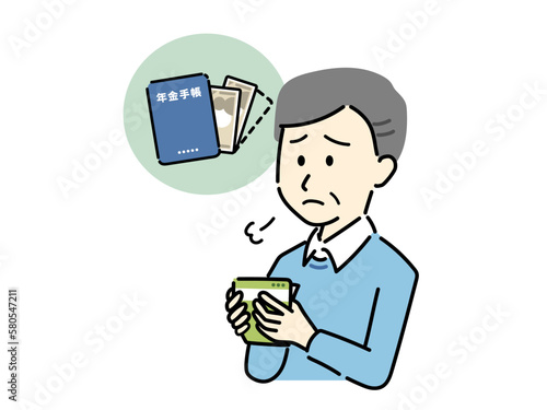 受け取った年金額を確認してため息をするシニア男性