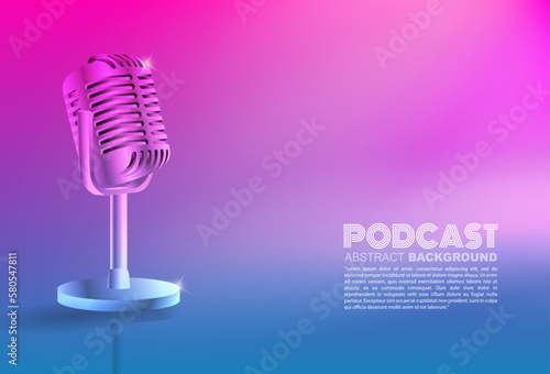 Microphone on Gradient background, broadcasting or podcasting banner with copy space