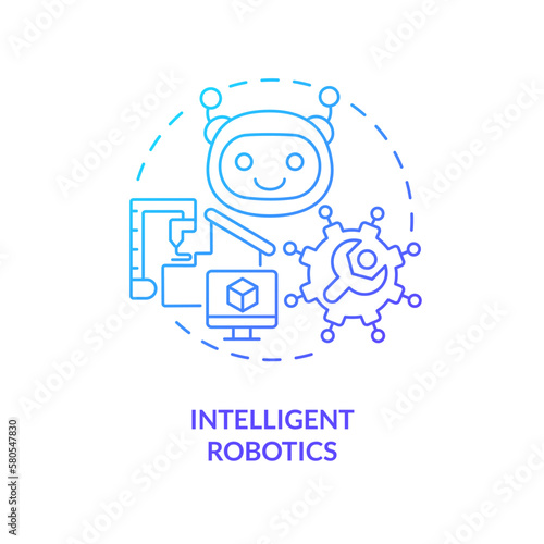 Intelligent robotics blue gradient concept icon. Industry automatization. Governmental IT funding abstract idea thin line illustration. Isolated outline drawing. Myriad Pro-Bold font used
