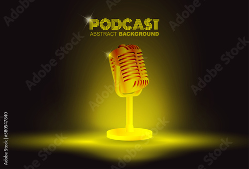 Microphone on Gradient background, broadcasting or podcasting banner with copy space