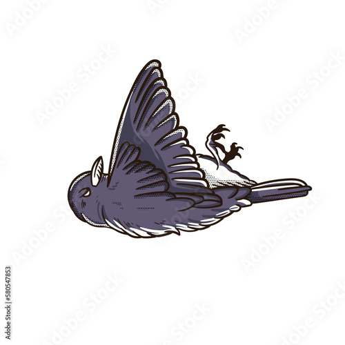 Hand drawn illustration of a dead bird vector design