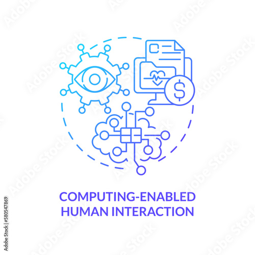 Computing enabled human interaction blue gradient concept icon. Machine learning. Governmental IT funding abstract idea thin line illustration. Isolated outline drawing. Myriad Pro-Bold font used