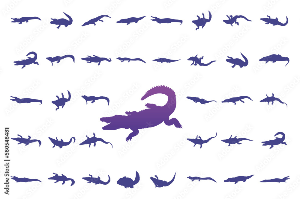 Crocodile and alligator silhouette set