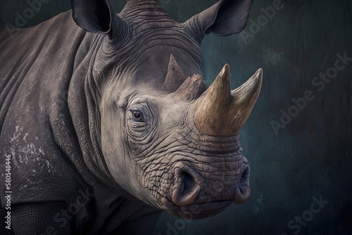 A zoo portrait of a rhinoceros. Generative AI