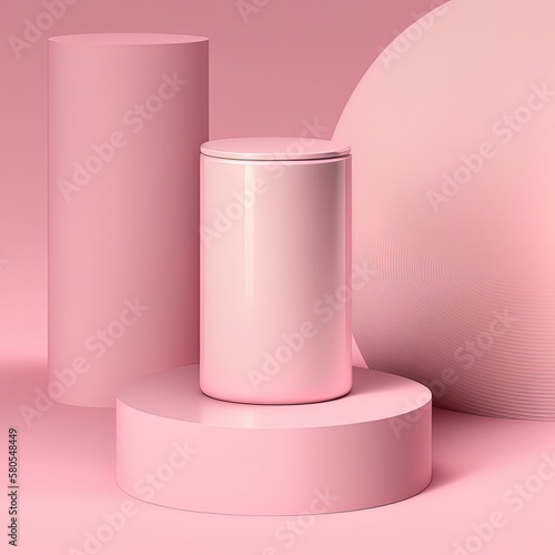 The product features a 3D podium scene background with a geometric platform shape. 3d rendering vector background with podium. display to show cosmetic products. made with generative ai