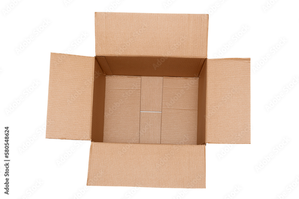 Open brown cardboard box isolated on white background Open brown cardboard box isolated on white background
