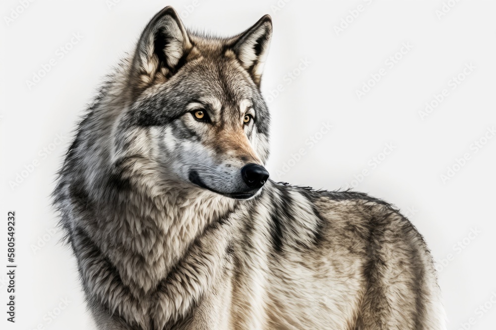 Grey wolf on white background. Generative AI