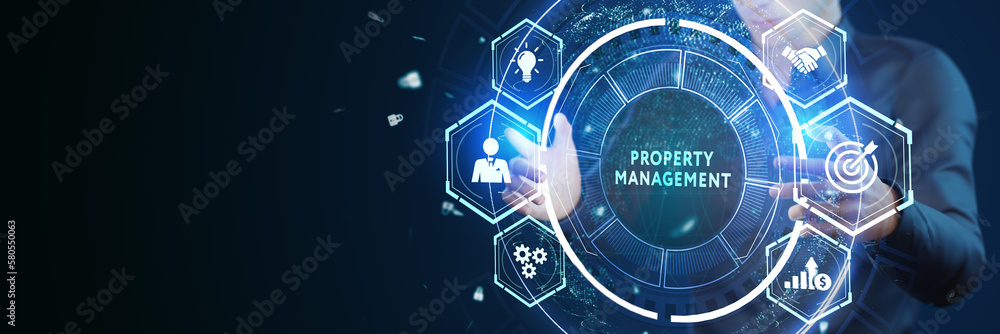 Obraz premium PROPERTY MANAGEMENT inscription, new business concept Business, Technology, Internet and network concept.