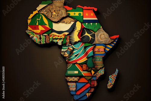 African continent collage made from all african flags. Generated by AI