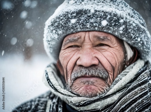 Senior inuit elderly man at winter photo
