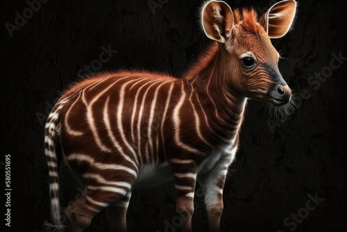The bongo  Tragelaphus eurycerus  is a forest mammal that eats plants and is mostly active at night. Bongos have a reddish brown coat with black and white spots that make them stand out. Baby in the f