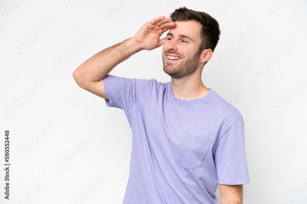 Young caucasian man isolated on white background smiling a lot Young caucasian man isolated on white background smiling a lot