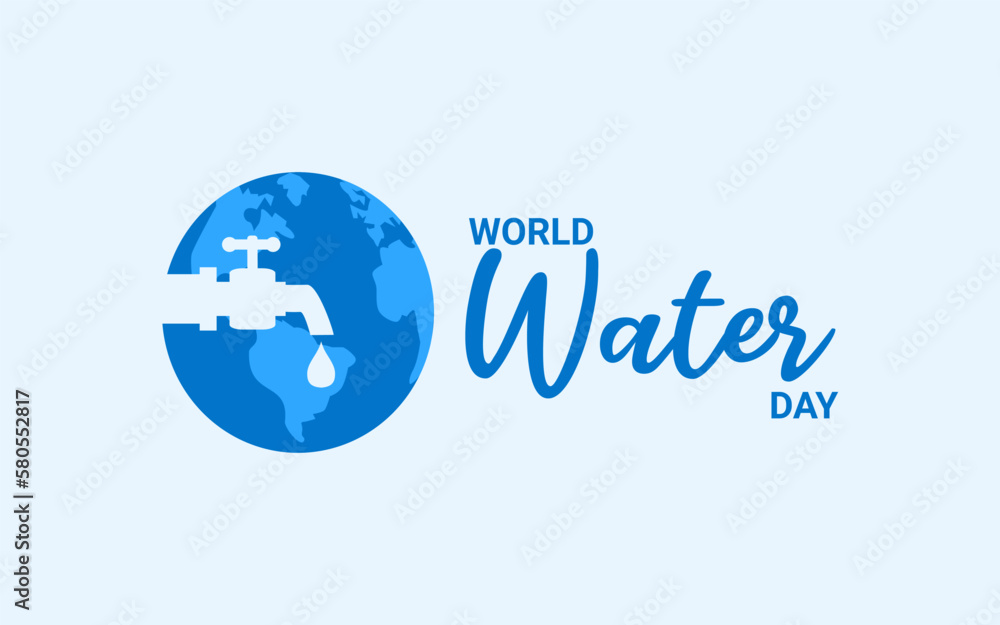 WORLD WATER DAY DESIGN WITH BLUE GLOBE AND LOGO OF TAP WATER. SUITABLE FOR BACKGROUND, STICKER, BANNER, POSTER, OR SOCIAL MEDIA. CELEBRATED ON MARCH 22