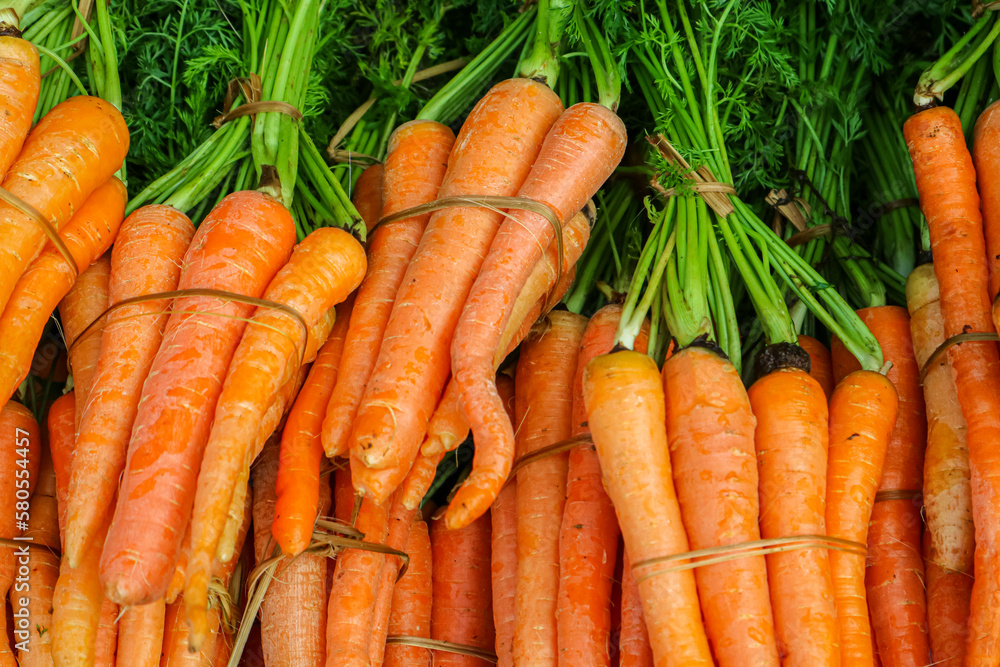 Fresh Carrots with its leaves stacked in the market. Fresh Carrots with its leaves stacked in the market.