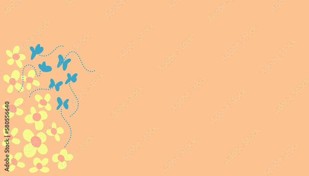 Naklejka premium Abstract background with a cream color illustration with a pattern of flowers and butterflies