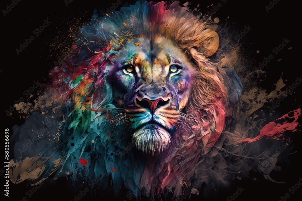 Animal Paint series. A colorfully painted lion's head on the subject of creativity, imagination, and abstract art. Generative AI Animal Paint series. A colorfully painted lion's head on the subject of creativity, imagination, and abstract art. Generative AI