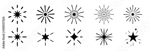 Set sparkles star symbols vector. The set of original vector stars sparkle icon. Bright firework  decoration twinkle  shiny flash. Glowing light effect stars and bursts collection.