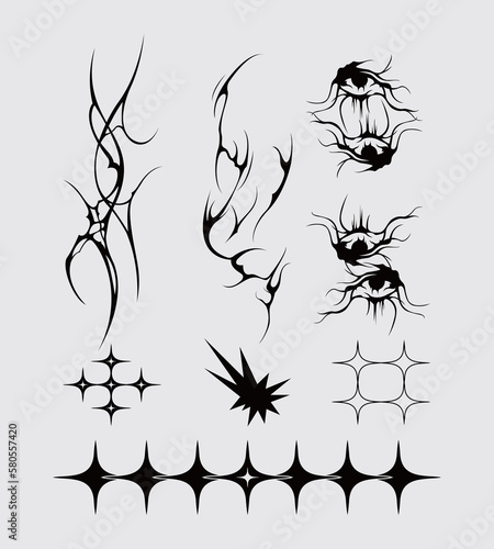 sharp spiky brutalism element asset ornamentposter, tattoo, tribal illustration vector creepy icon, symbol sick editable photo