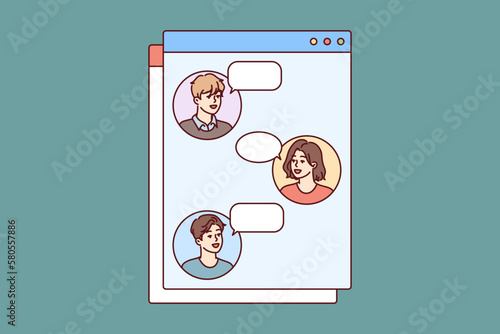 Colleagues communicate in chatbox by exchanging messages or upcoming work tasks in Internet application for phone. Concept task manager or messengers for men and women working in modern IT startup 