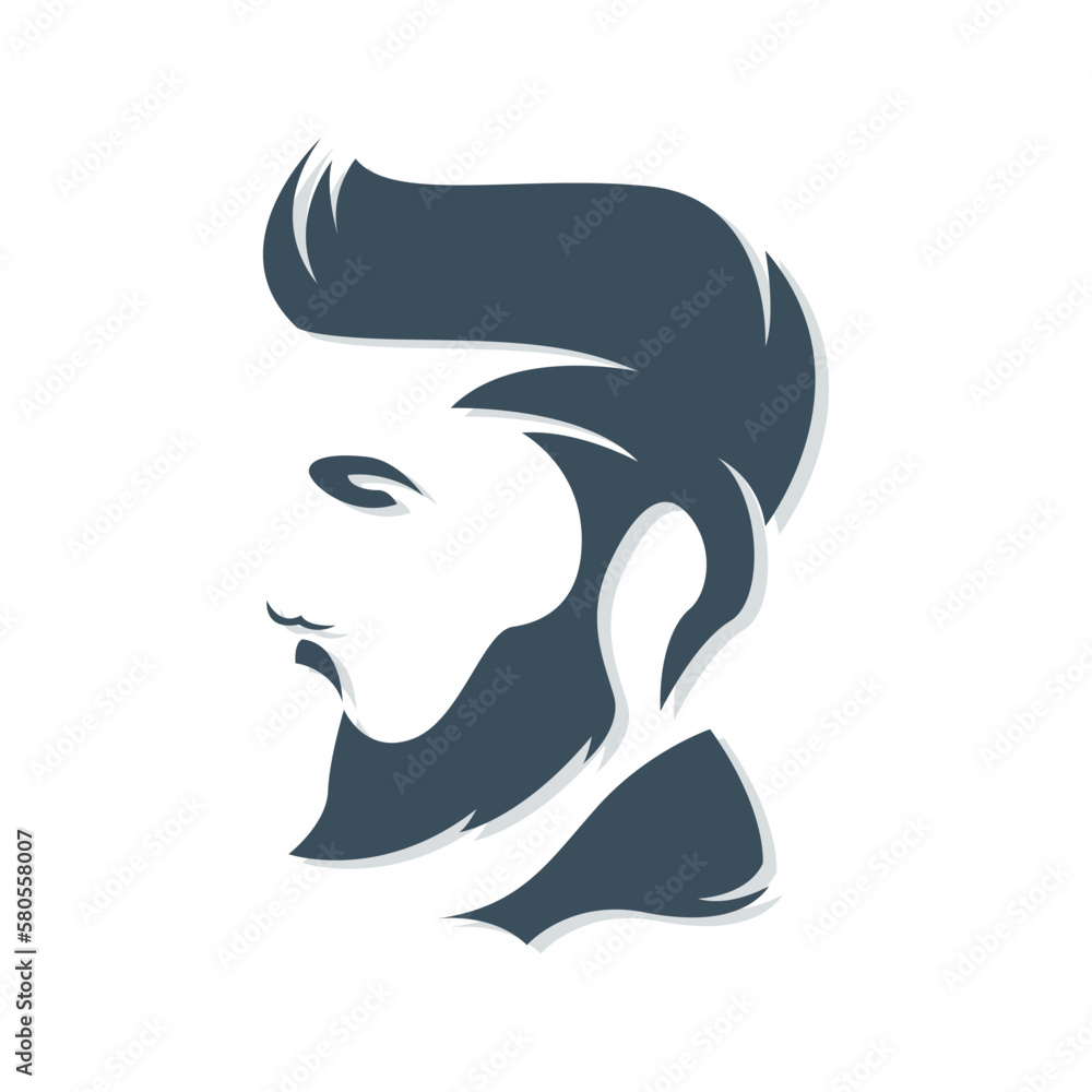Barbershop icon logo, hair salon with hipster head. sideways style.