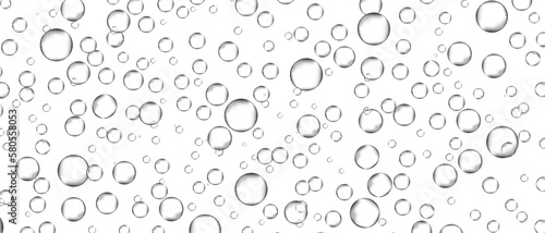 Water bubbles set isolated on white background. Air water bubbles for soda effect, transparent backdrop, icon design, champagne bubbles, texture and wallpaper. Water drops pattern, vector illustration