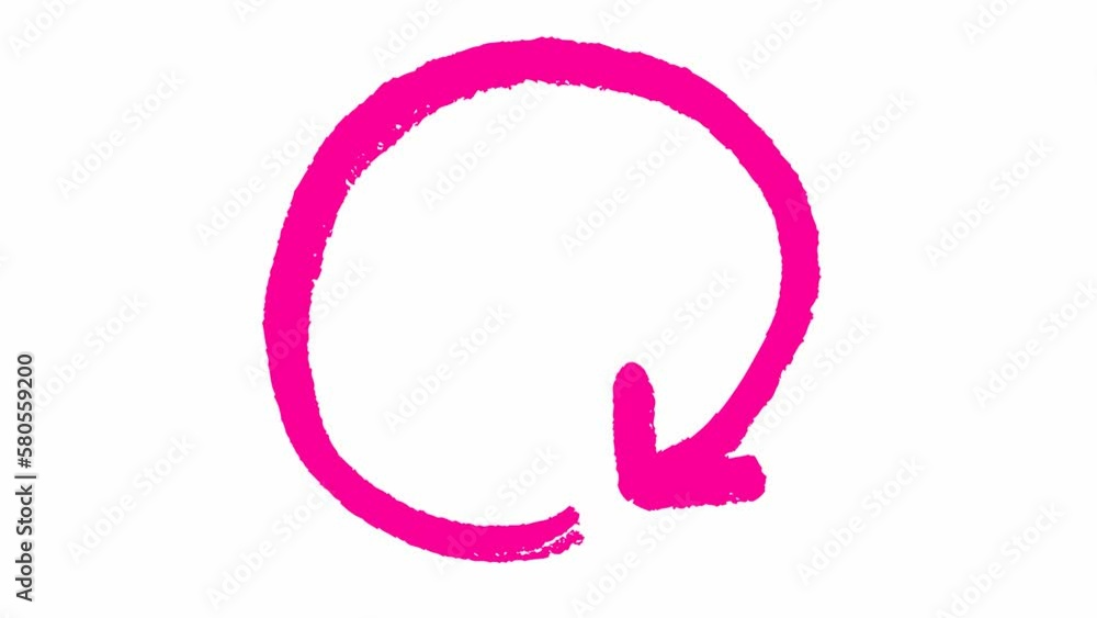 Animated icon of circle arrow. magenta reload symbol spins. Looped video. Hand drawn vector illustration isolated on white background. Animated icon of circle arrow. magenta reload symbol spins. Looped video. Hand drawn vector illustration isolated on white background.