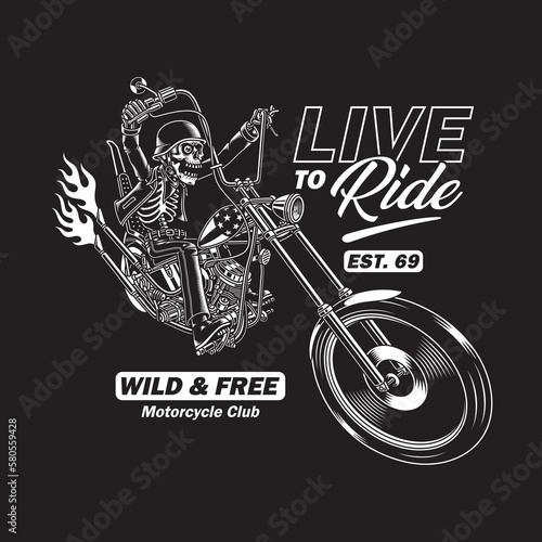 Skeleton Riding Motorcycle Vector Graphics