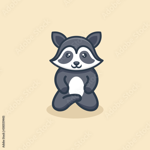 Cute Sit Raccoon Logo Design