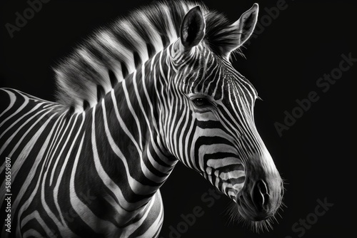 A picture of a black and white zebra. Generative AI © AkuAku
