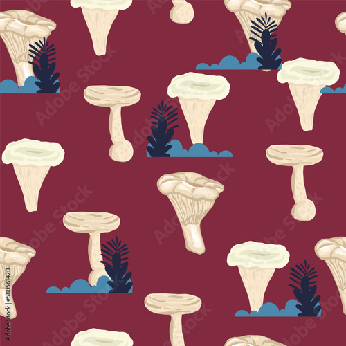 mushroom seamless pattern design - cute mushrooms with white dots on green background, Colorful background for printing brochure, poster, card, print, textile,magazines, sport wear. geometric 