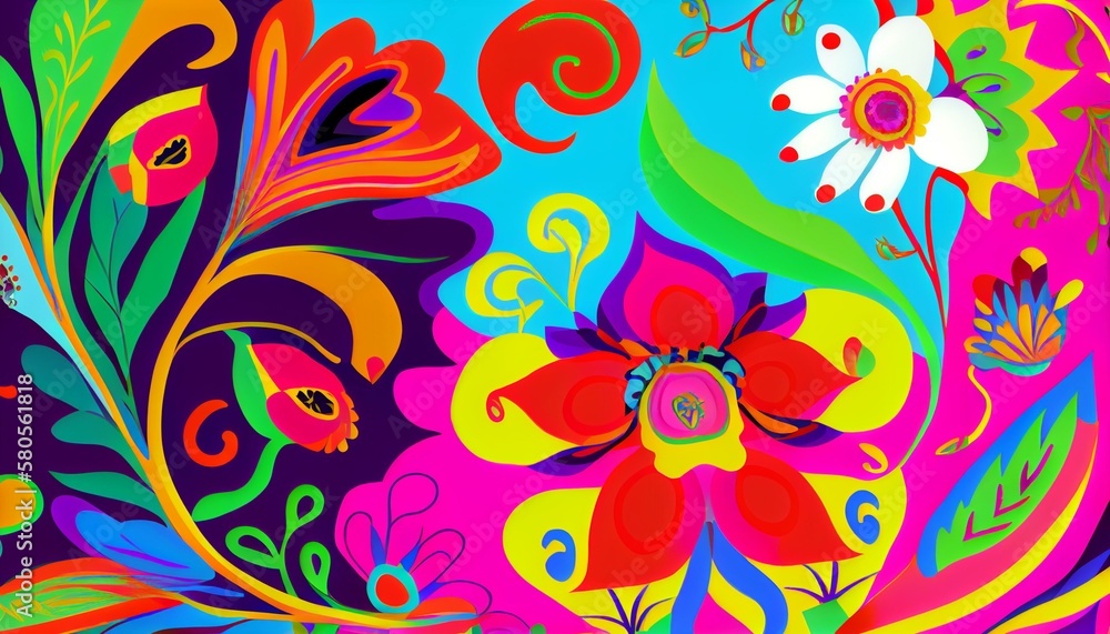 An abstract illustration of a floral pattern with bright and bold colors Generative AI