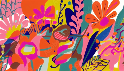 An abstract illustration of a floral pattern with bright and bold colors Generative AI