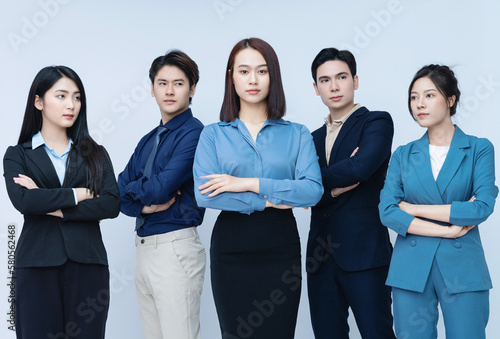Photo of group business people on background