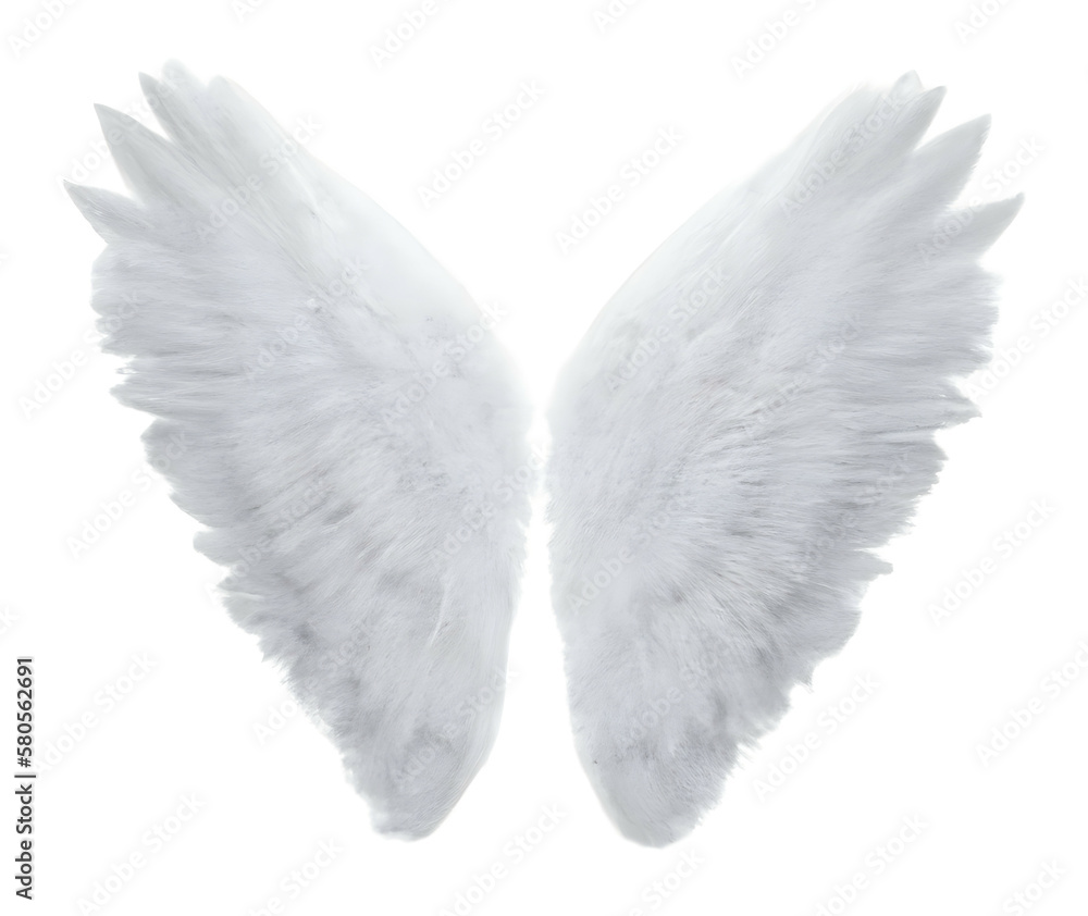 white angel wings isolated on white background. Generative AI. white angel wings isolated on white background. Generative AI.