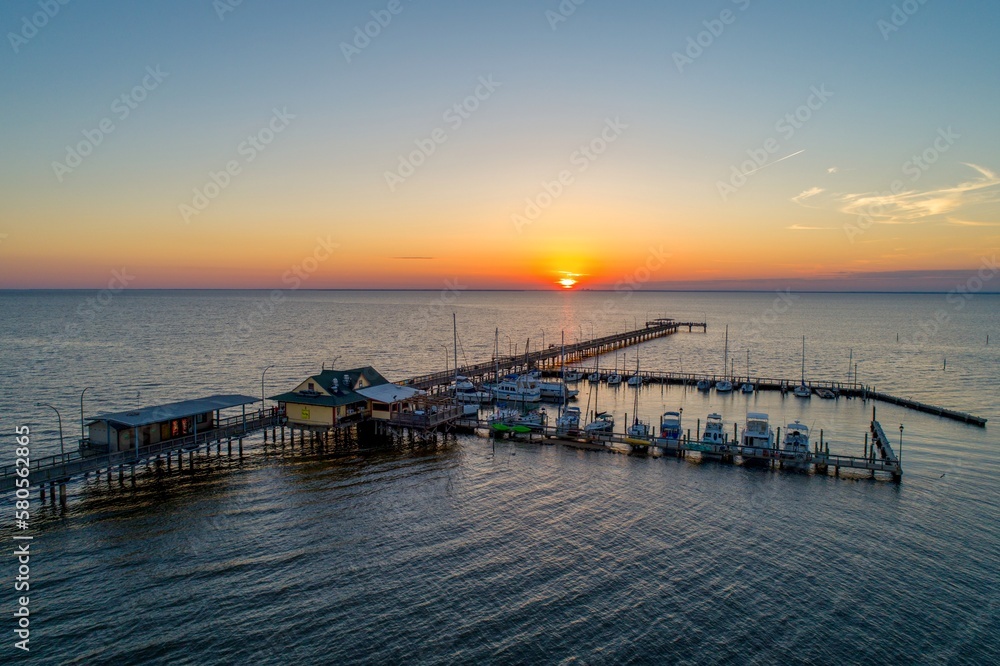 The Fairhope Municipal Pier on Mobile Bay at sunset