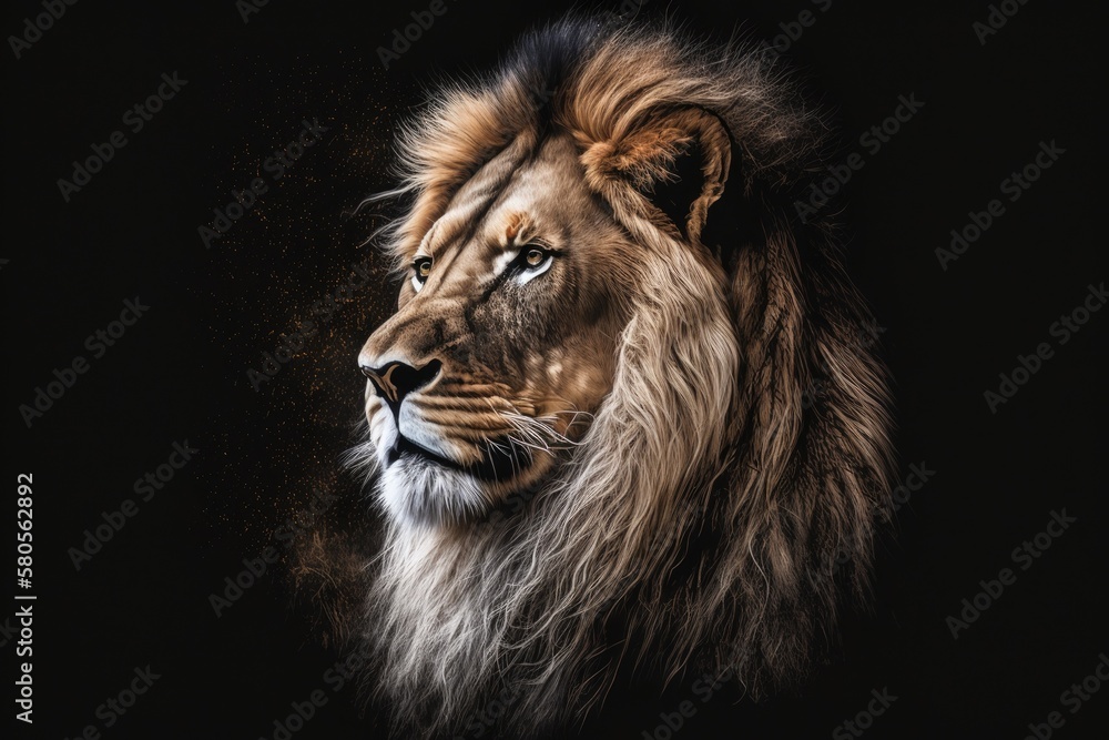 A picture of a lion on a black background. Generative AI
