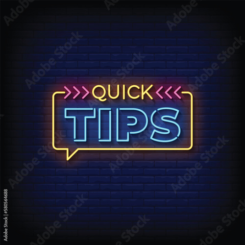Neon Sign quick tips with brick wall background vector