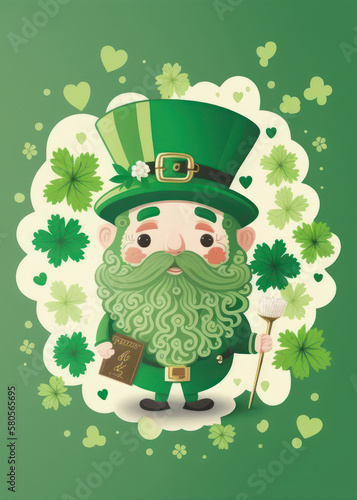 Cute illustration card wallpaper of saint Patrick's day design on pastel green background. Generative ai