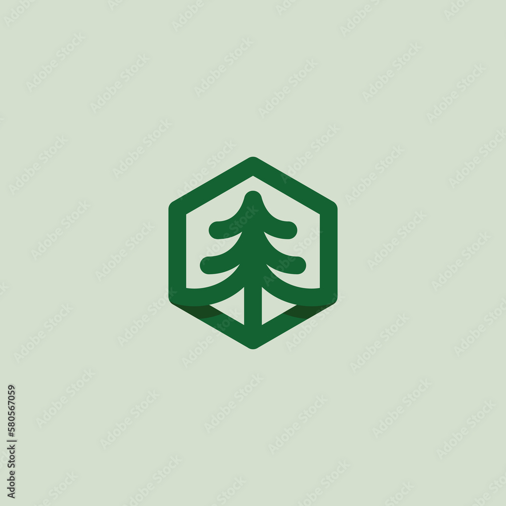 Pine tree logo design. Abstract tree icon. pine hexagon logo Pine tree logo design. Abstract tree icon. pine hexagon logo
