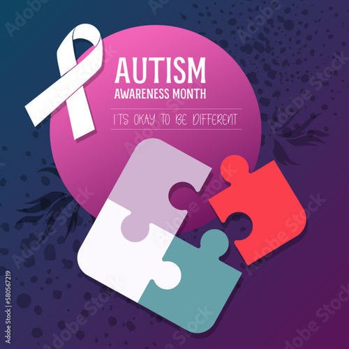 Autism Awareness Day with Puzzle Pieces in Flat Style