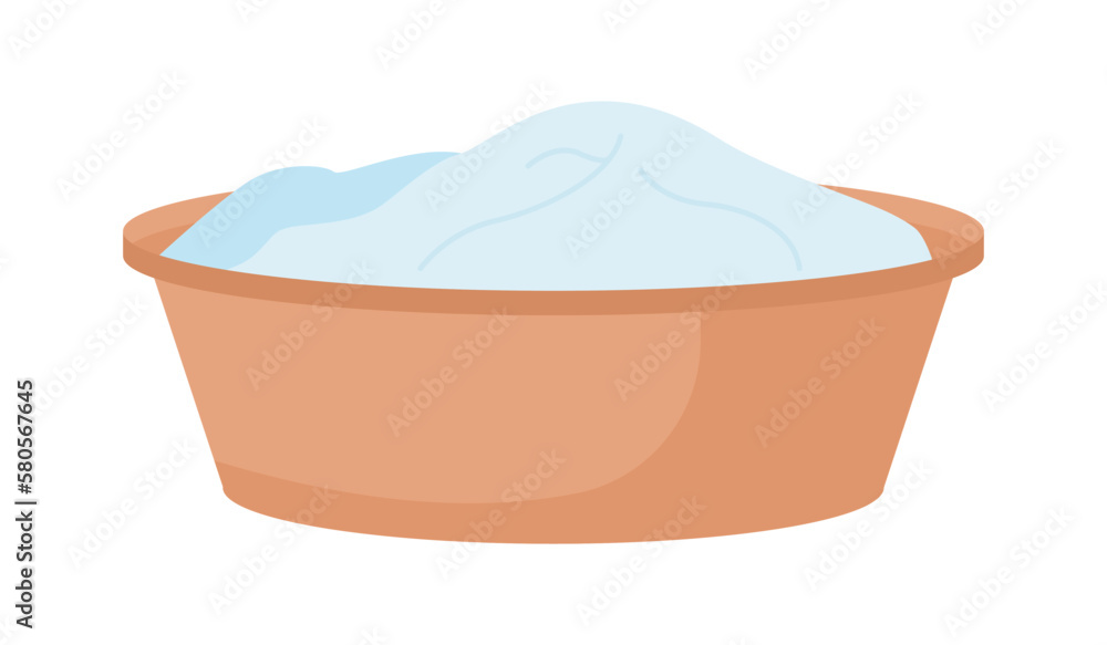 Vetor de Plastic wash bowl with laundry semi flat color vector object