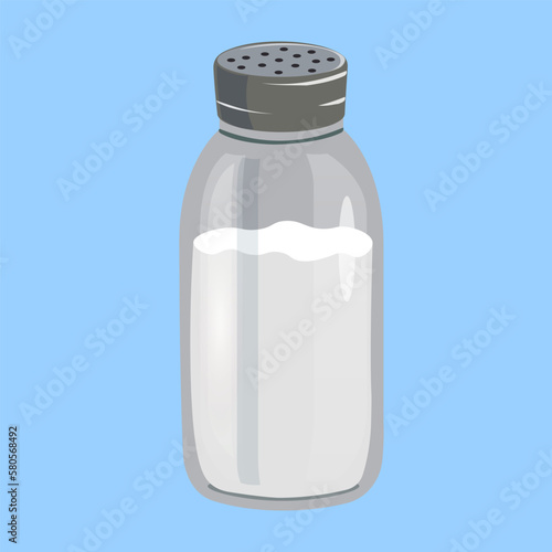 glass salt shaker with metal lid in flat style. salt container in vector. 