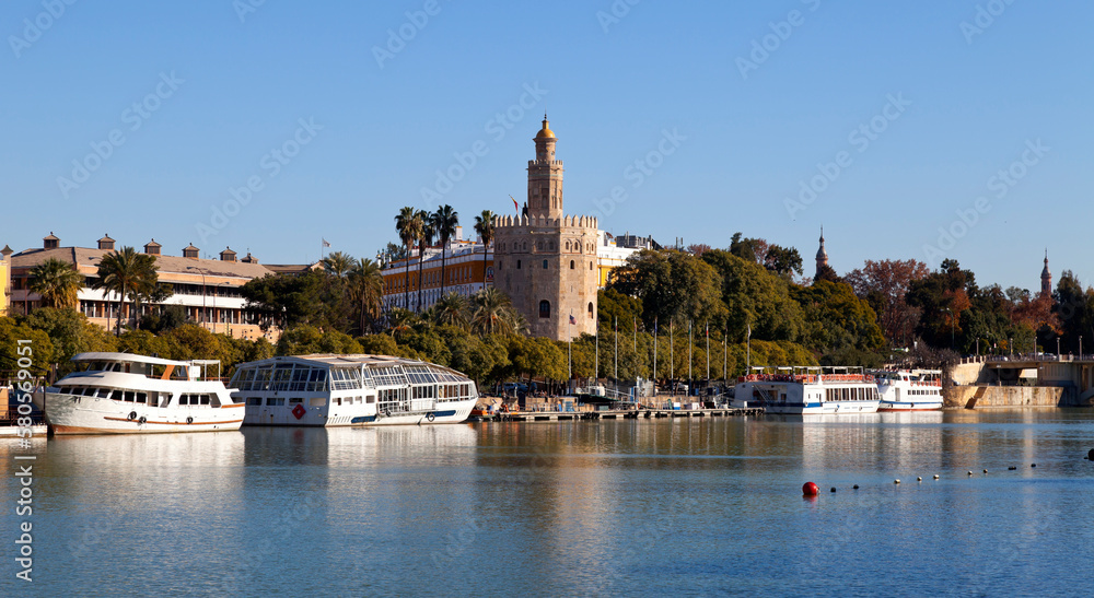 Torre del Oro and Guadalquivir river in Seville, andalusia, Spain