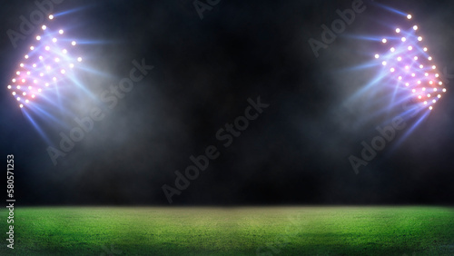 Photography lights at night and stadium 3D rendering.