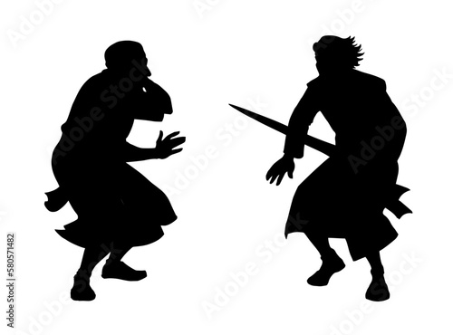 Vector drawing. Afraid man in eastern clothes