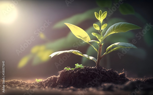 Young Plant Growing In Sunlight AI Generative
