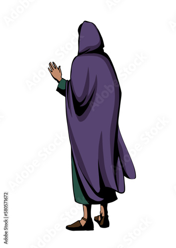 Vector drawing. The man in the coat. Back view