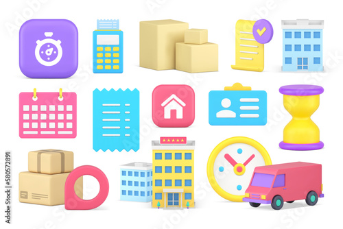 Delivery online shopping order purchase express courier transportation set 3d icon realistic vector